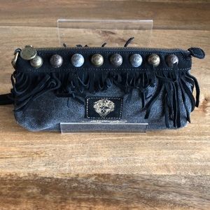 Ed Hardy clutch wristlet handbag leather fringe